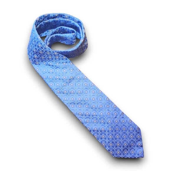 Vintage VALENTINO 100% Italian Silk Blue Printed Tie